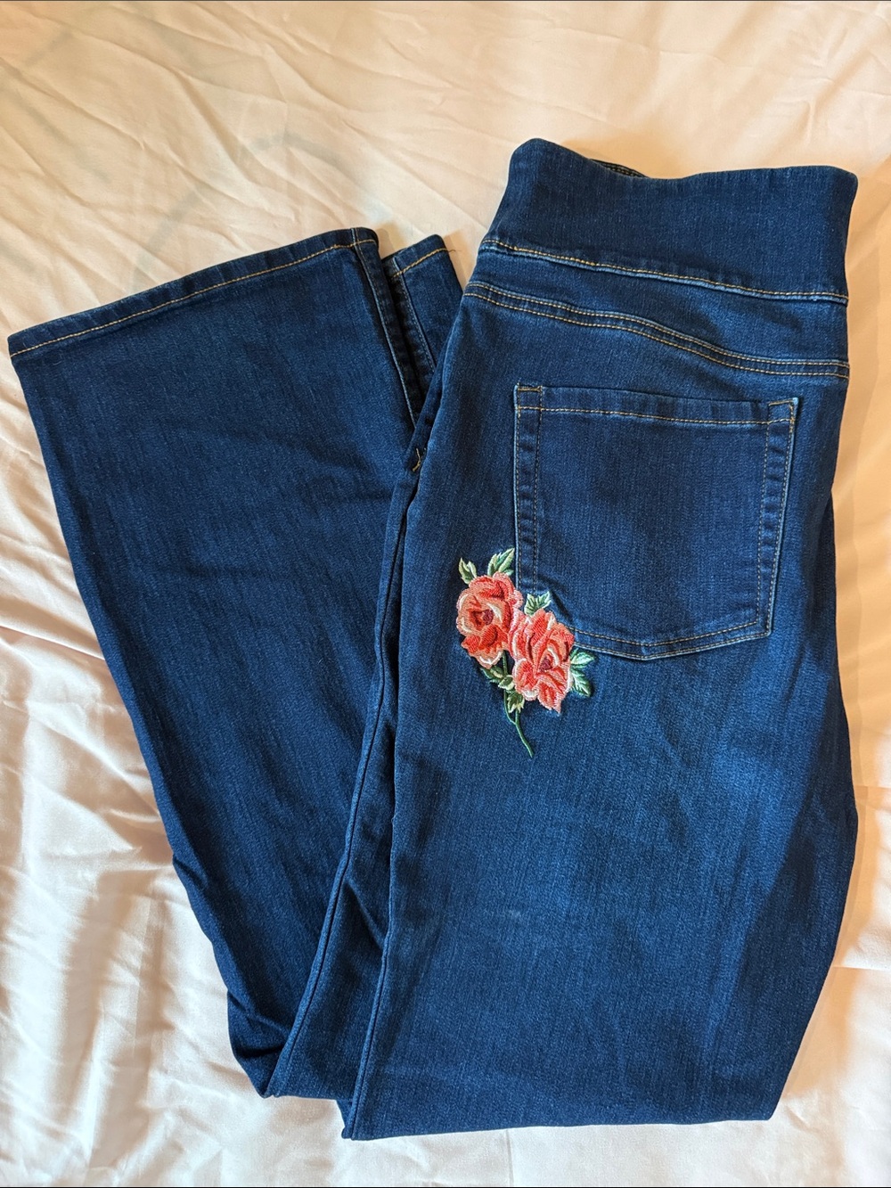 The Pioneer Woman Dark Blue Jeggings with Coral Rose Embroidery